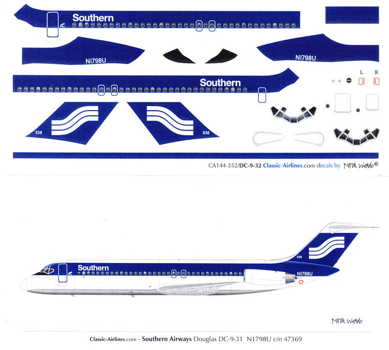 1/144 Scale Decal Southern DC9-30
