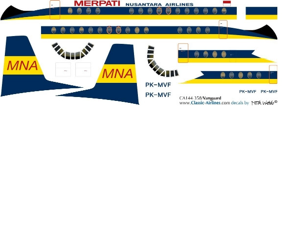 1/144 Scale Decal Merpati Nusantara Airlines Vanguard