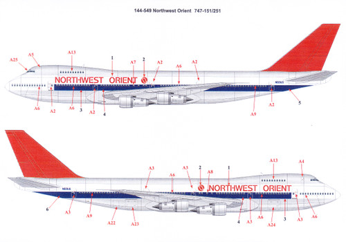 1/144 Scale Decal Northwest Orient Boeing 747-151/251