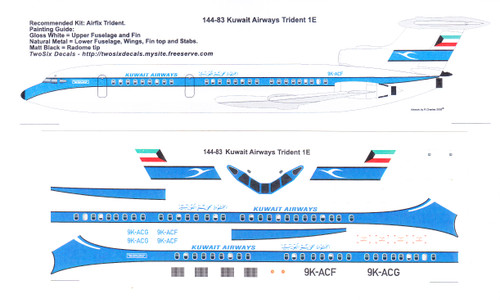 1/144 Scale Decal Kuwait Airways Hawker Siddeley Trident 1E