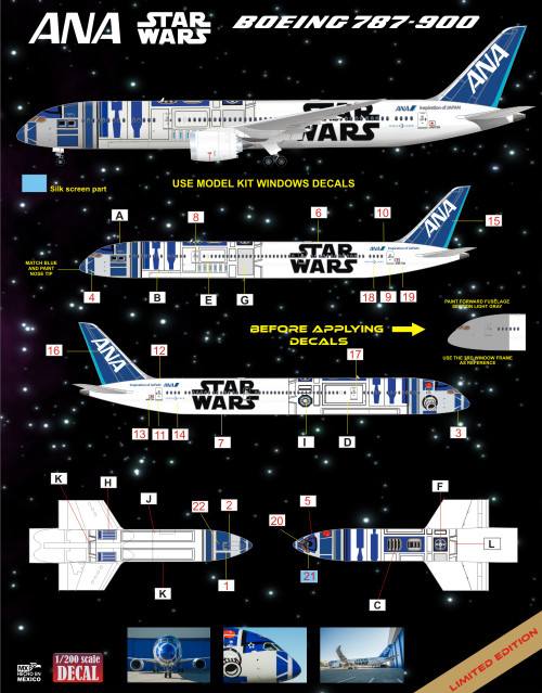 1/144 Scale Decal ANA 787-9 R2D2 Starwars Logojet