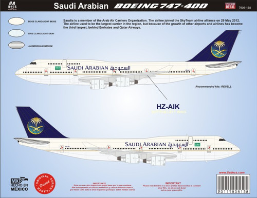 1/144 Scale Decal Saudi Arabian 747-400