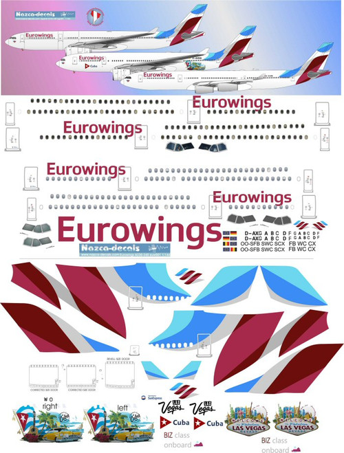 1/144 Scale Decal Eurowings A-330 / A-340 CUBA & LAS VEGAS
