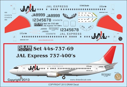 1/144 Scale Decal JAL Express 737-400 - JoyDecals.com