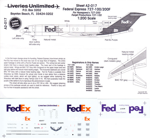 1/200 Scale Decal FedEx 727-100 / 200F
