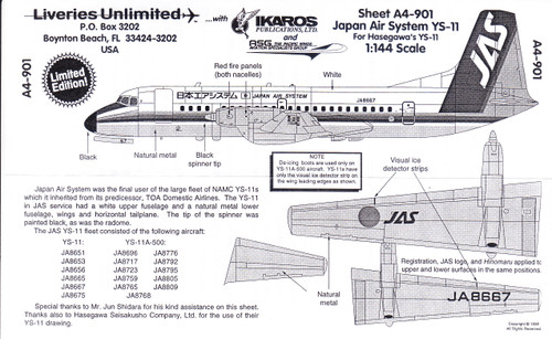 1/144 Scale Decal JAS - Japan Air Systems YS-11