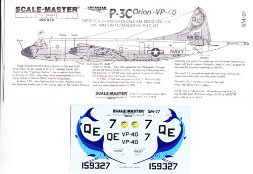 Vp 91 1/72 Scale Decal P-3C Orion / VP-40 Fighting Marlins