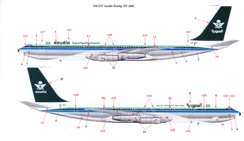 1/144 Scale Decal Saudia 707-368C.