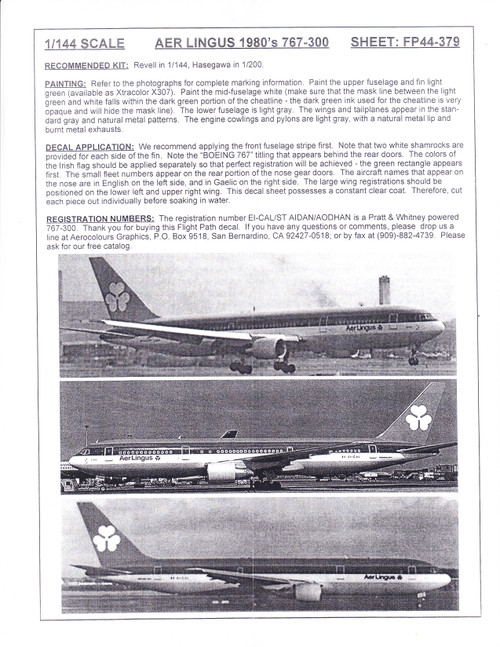 1/144 Scale Decal Aer Lingus 767-300