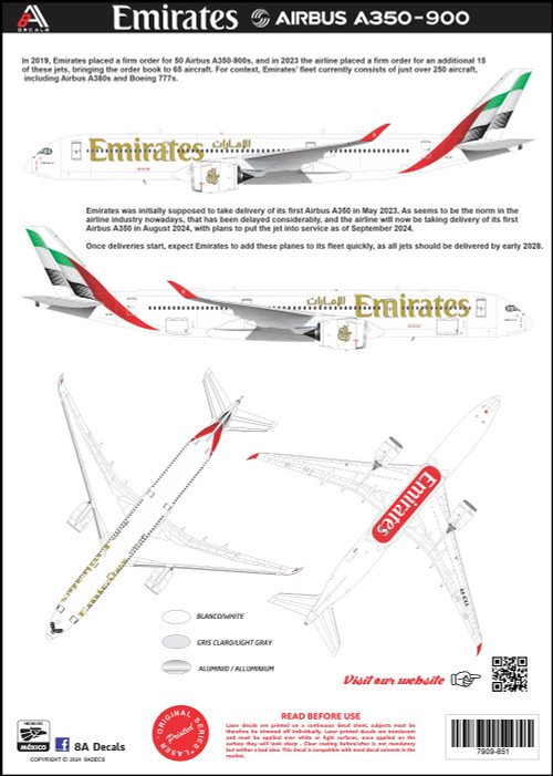 1/144 Scale Decal Emirates A350-900