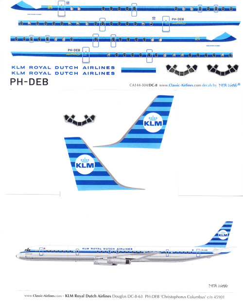 1/144 Scale Decal KLM DC8-63 Striped Tail