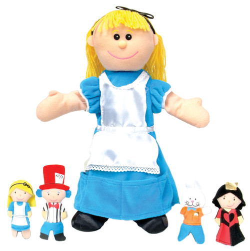 Alice in Wonderland hand puppet and finger puppet set
