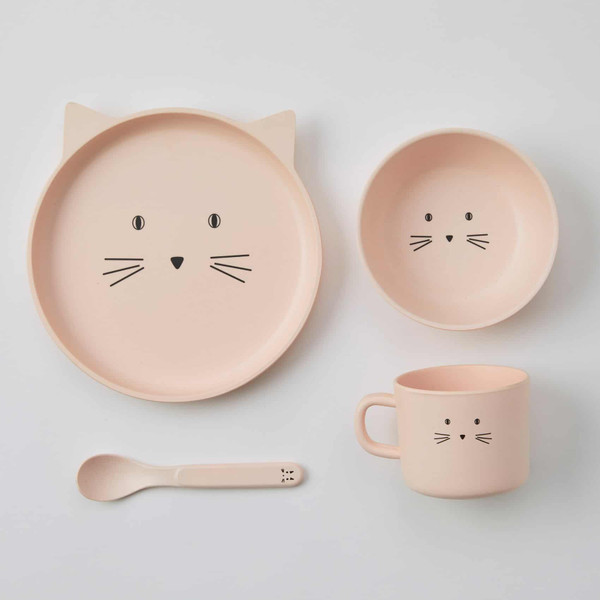 Animal Faces Bamboo Dinner Set - 4 pieces - Kitten