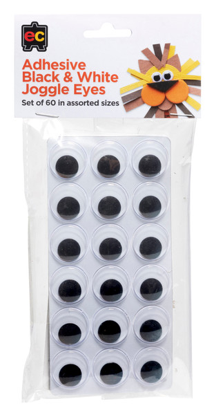 Adhesive Black and White Joggle Eyes - Set of 60