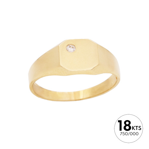 ANILLO +BASE RECTANGULAR Y CIRCONITA - ORO 18K