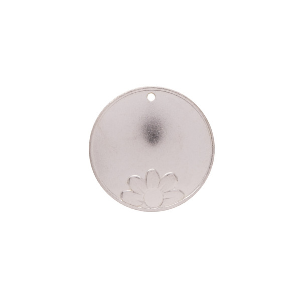 Pieza de montaje redonda de plata para esmaltar con una flor en la parte inferior de 20mm.