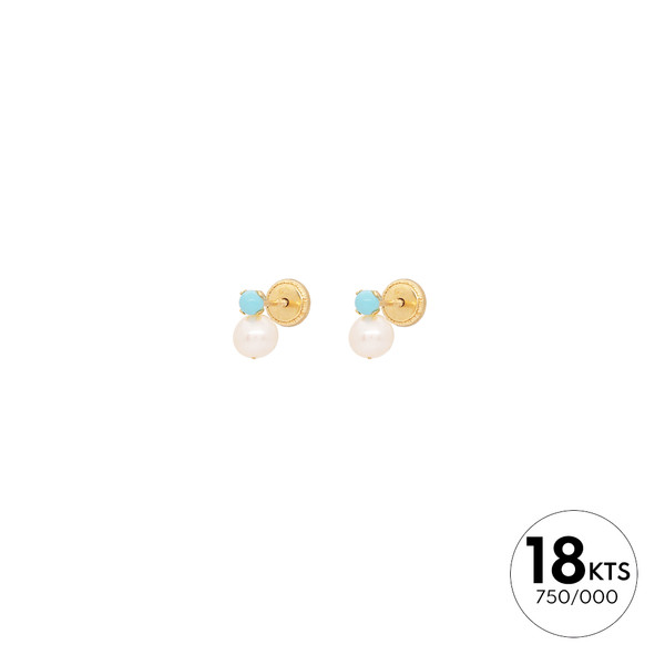 DE PERLA 4.80 Ø Y BOLA TURQUESA 2.60 Ø - ORO 18K