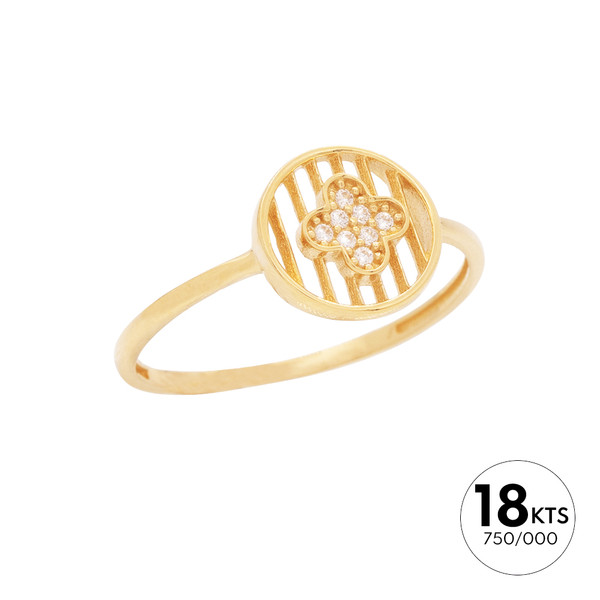ANILLO +FLOR CIRCONITAS - ORO 18K