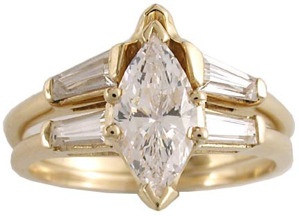 1 Carat Marquise Cubic Zirconia Baguette Solitaire Engagement Ring