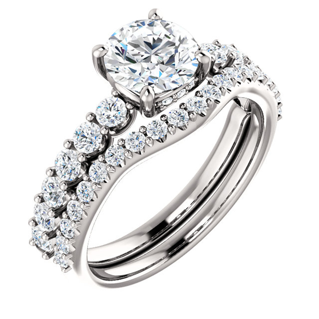 Octavia Cubic Zirconia Engagement Ring Matching Band In Solid 14