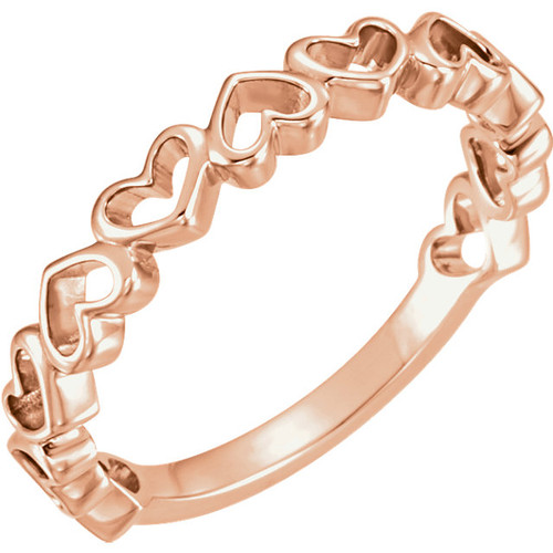 14Kt Pink Gold Alternating Hearts Band