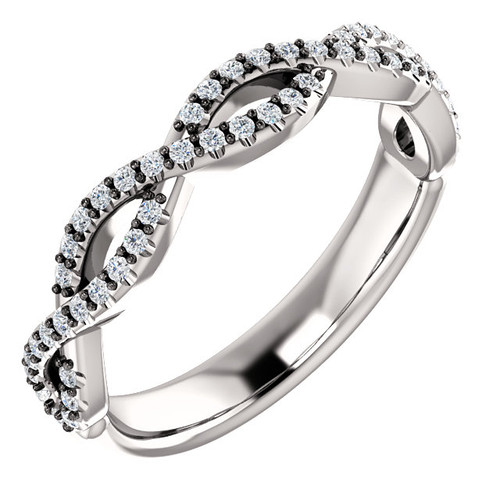 Stackable Cubic Zirconia Infinity Design Band in Solid 14 Karat White Gold