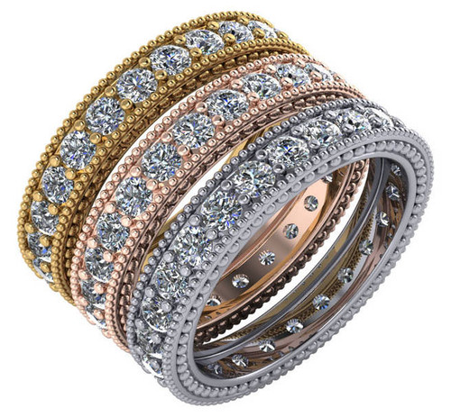 Stunning Cubic Zirconia Bridal Bands in Solid 14 Karat White, Yellow or Pink Gold