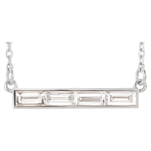Stunning Solid 14 Karat White Gold Baguette Necklace