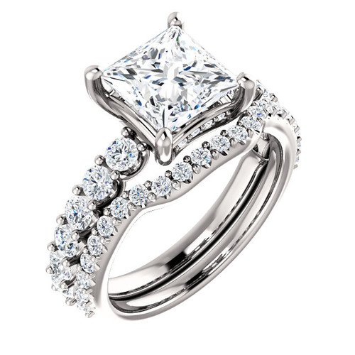 Octavia Cubic Zirconia Engagement Ring Matching Band In Solid 14 Karat Gold