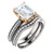 Flawless 2 Carat Emerald Cut Man Made Diamond Engagement Set in Solid 14 Karat White & Rose Gold