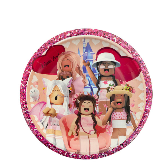 Roblox Pink style paper plate large 10pc