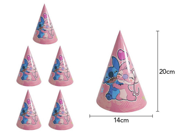 Pink Stitch themed party hats 10pc