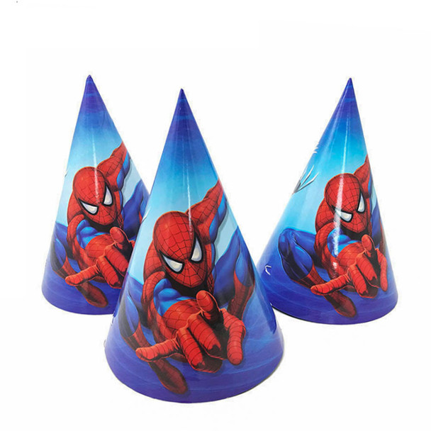 Spiderman themed party hats 10pc