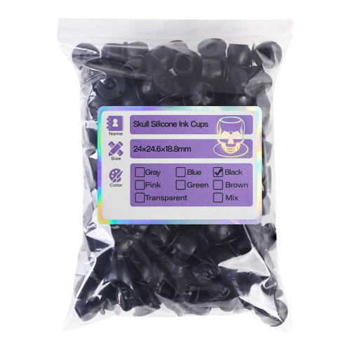 Skull-Shaped Silicone Ink Cups - Black - Pack of 100