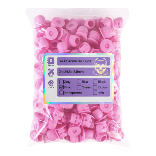 Skull-Shaped Silicone Ink Cups - Pink - Pack of 100