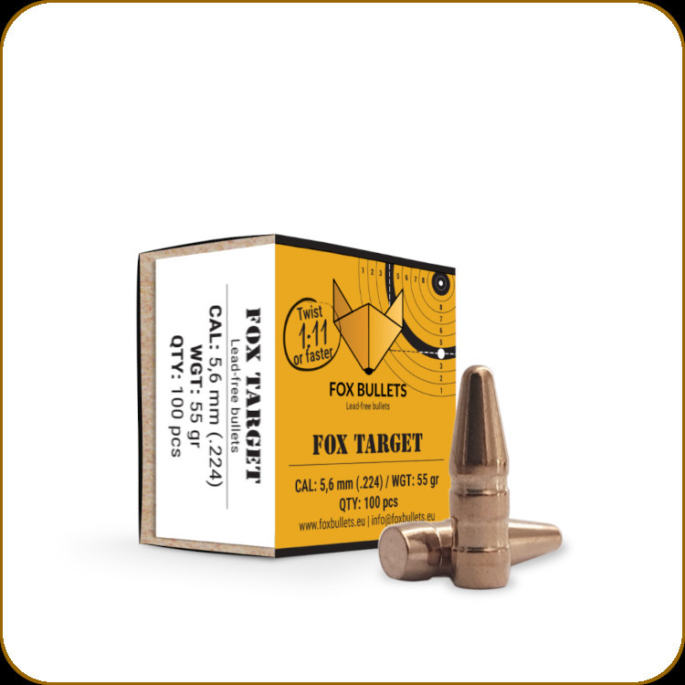 Fox Bullets - 5.6mm (.224) - 55 Gr - Target - Lead-Free - 100ct