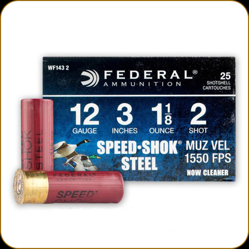 Federal - 12 Ga 3" - 1 1/8oz - Shot 2 - Speed-Shok - Waterfowl - 25ct - WF143 2 Federal - 12 Ga 3" - 1 1/8oz - Shot 2 - Speed-Shok - Waterfowl - 25ct - WF143 2
