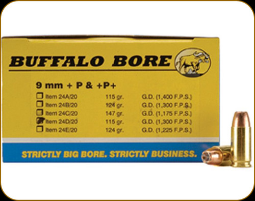 Buffalo Bore - 9mm Luger+P - 115 Gr - Jacketed Hollow Point - 20ct - 24D
