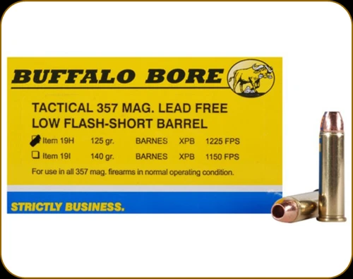 Buffalo Bore - 357 Mag - 125 Gr - Tactical Short Barrel Lower Recoil Low Flash - Barnes XPB Lead Free Hollow Point - 20ct - 19H