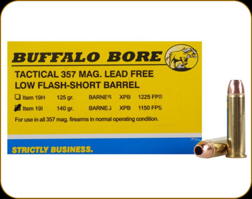 Buffalo Bore - 357 Mag - 140 Gr - Tactical Short Barrel Lower Recoil Low Flash - Barnes XPB Lead Free Hollow Point - 20ct - 19I