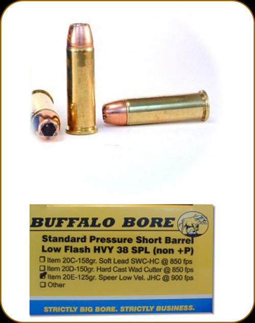 Buffalo Bore - Heavy 38 Special - 125 Gr - Standard Pressure Short Barrel Low Flash - Low Velocity Jacketed Hollow Point - 20ct - 20E