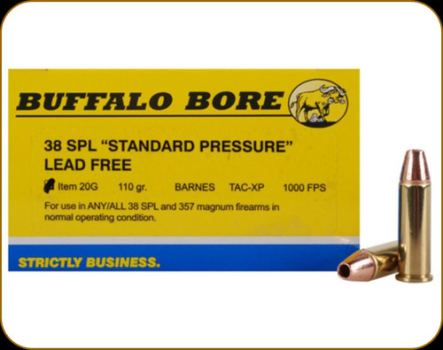 Buffalo Bore - Heavy 38 Special - 110 Gr - Standard Pressure Short Barrel Low Flash - Barnes TAC-XP  Lead Free Hollow Point - 20ct - 20G