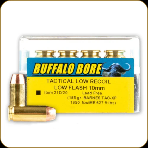 Buffalo Bore - 10mm Auto - 155 Gr - Tactical Low Recoil Low Flash - Barnes TAC-XP Lead Free Hollow Point - 20ct - 21D