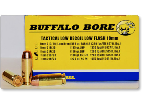 Buffalo Bore - 10mm Auto - 180 Gr - Tactical Low Recoil Low Flash - Full Metal Jacket Flat Nose - 20ct - 21G