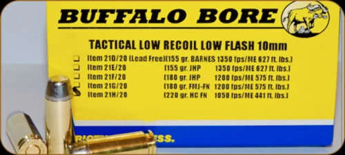 Buffalo Bore - 10mm Auto - 220 Gr - Tactical Low Recoil Low Flash - Hard Cast Flat Nose - 20ct - 21H