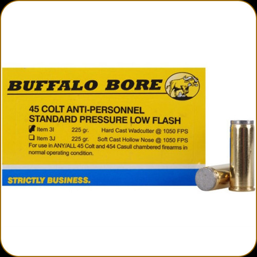 Buffalo Bore - 45 Colt - 225 Gr - Anti-Personnel Standard Pressure Low Flash - Hard Cast Wadcutter - 20ct - 3I