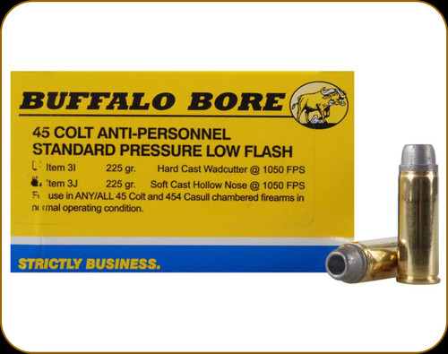 Buffalo Bore - 45 Colt - 225 Gr - Anti-Personnel Standard Pressure Low Flash - Soft Cast Hollow Nose - 20ct - 3J