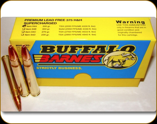 Buffalo Bore - 375 H&H - 300 Gr - Premium Supercharged - Lead Free Barnes TSX (Triple Shock-X) - 20ct - 54A