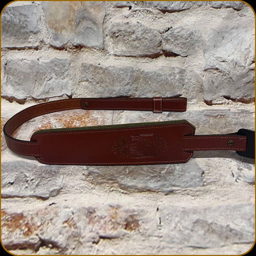 Levy's Leather - 1" Veg-Tan Leather Rifle Sling w/2 1/2" Movable Foam Pad w/Wild Turkey Design Embossing - 32" to 36" - Walnut - SN76T-WAL