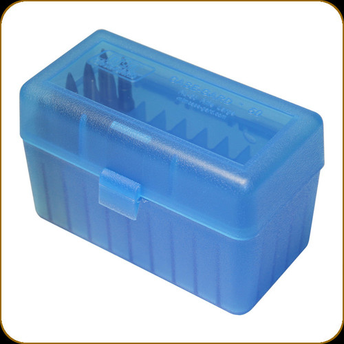 MTM Case-Gard - R-50 Series Ammo Box - .22-250 to 7.62X39 -  Flip Top - 50rd - Clear Blue - RS-S-50-24